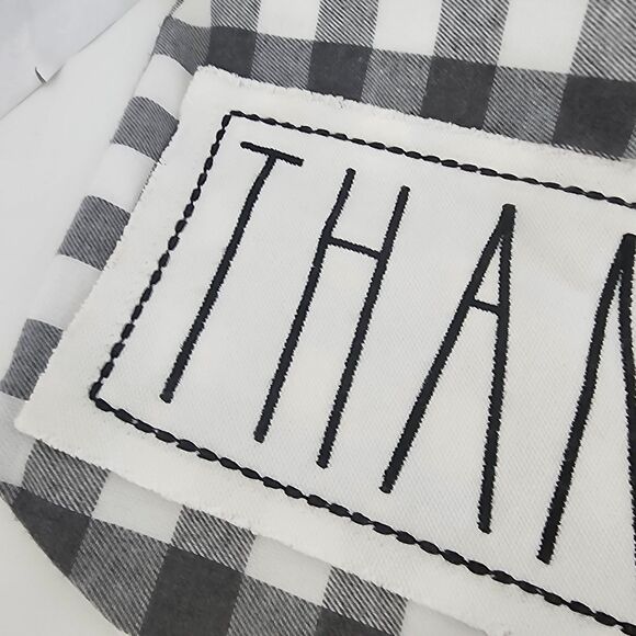 Rae Dunn Embroidered Mantle Scarf Thankful Gray Buffalo Check Plaid New - Picture 6 of 6